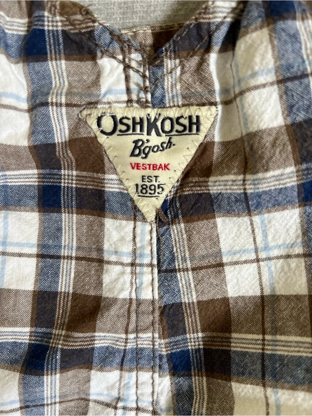 OshKosh B'gosh Brown, Blue and White Plaid Cotton Kids Overalls Shorts Boy 18M
